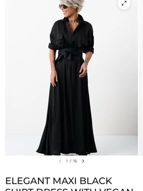 Elegant Black Maxi Shirt Dress with Waist Tie NWOT